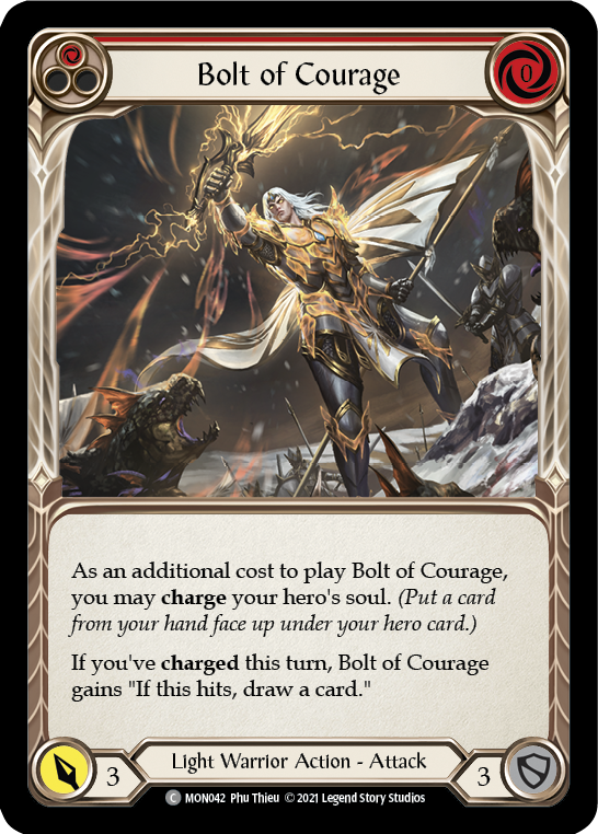 Bolt of Courage (Red) [MON042-RF] (Monarch)  1st Edition Rainbow Foil | Tables and Towers