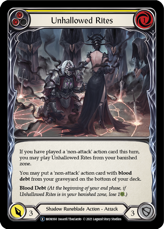 Unhallowed Rites (Yellow) [U-MON160-RF] (Monarch Unlimited)  Unlimited Rainbow Foil | Tables and Towers