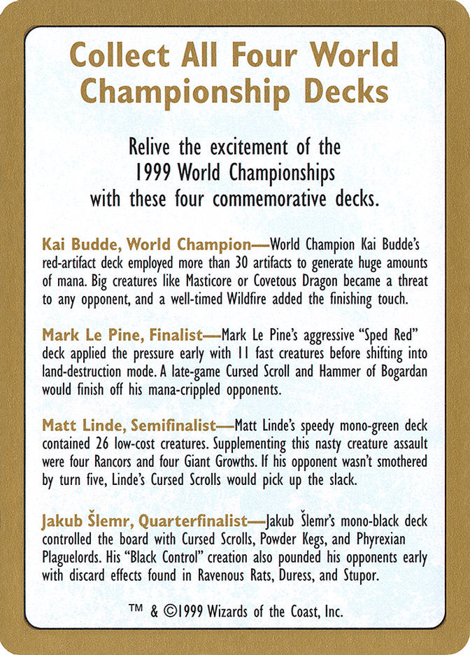 1999 World Championships Ad [World Championship Decks 1999] | Tables and Towers