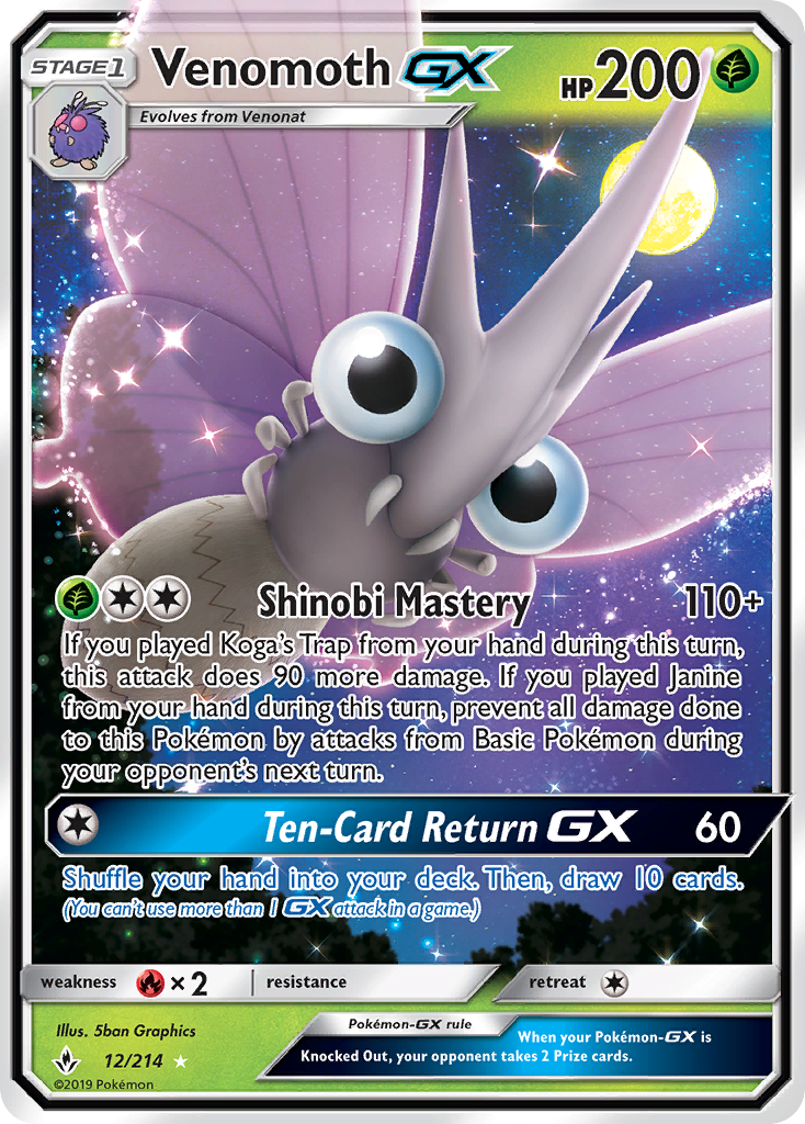 Venomoth GX (12/214) [Sun & Moon: Unbroken Bonds] | Tables and Towers