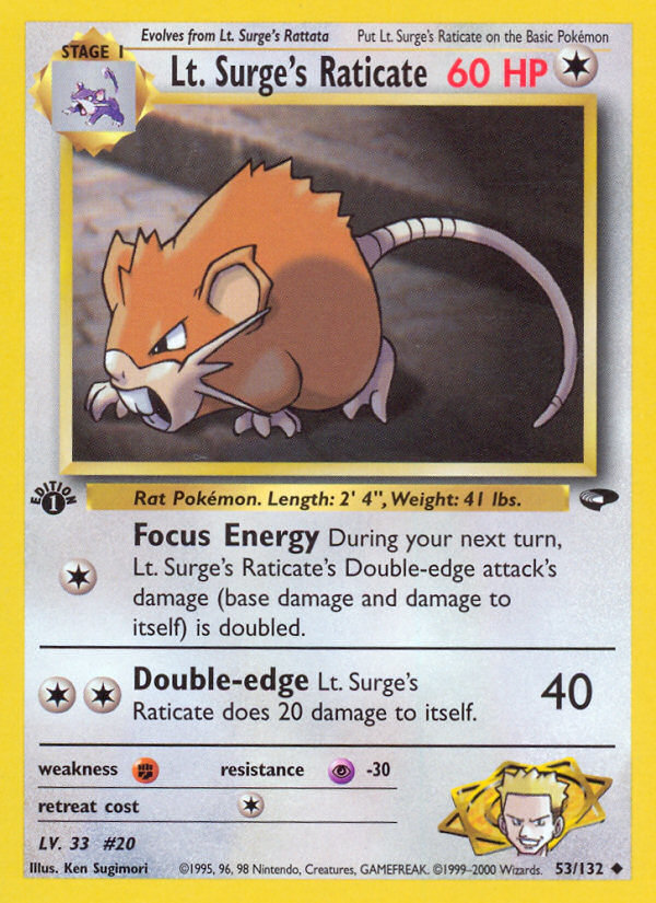 Lt. Surge's Raticate (53/132) [Gym Challenge 1st Edition] | Tables and Towers