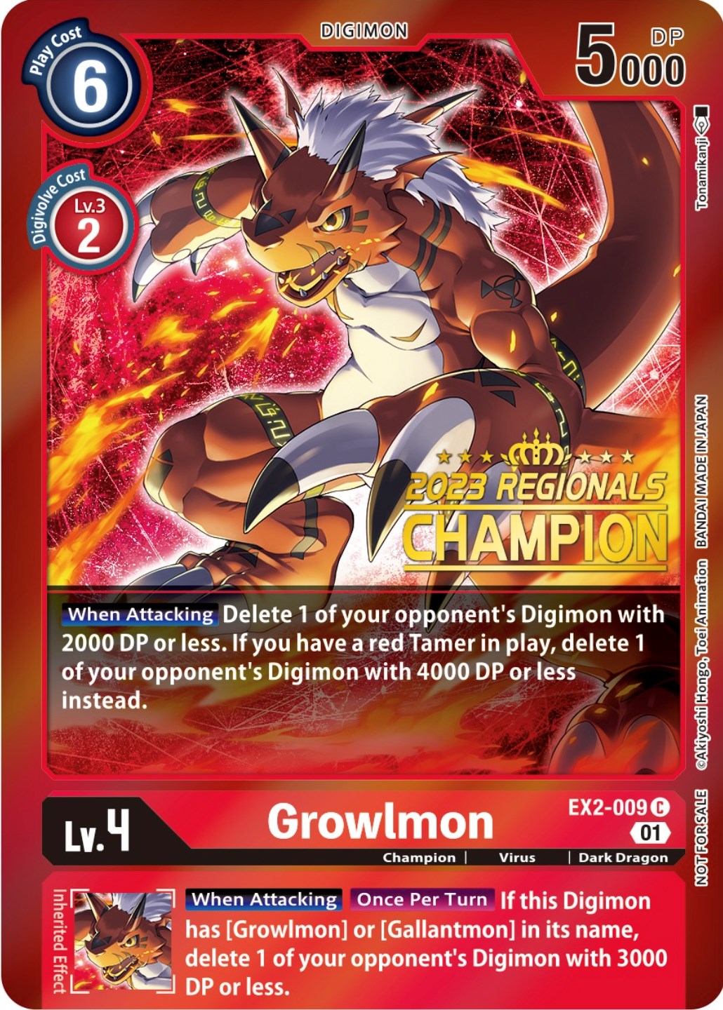 Growlmon [EX2-009] (2023 Regionals Champion) [Digital Hazard Promos] | Tables and Towers