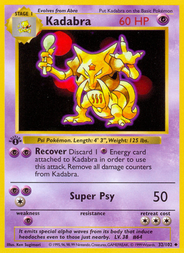 Kadabra (32/102) (Shadowless) [Base Set 1st Edition] | Tables and Towers