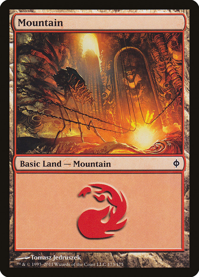 Mountain (173) [New Phyrexia] | Tables and Towers