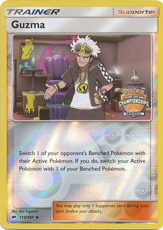 Guzma (115/147) (League Promo) (Staff) [Sun & Moon: Burning Shadows] | Tables and Towers