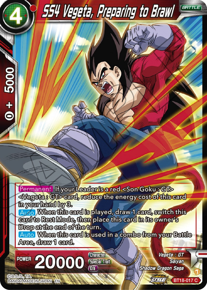 SS4 Vegeta, Preparing to Brawl (BT18-017) [Dawn of the Z-Legends] | Tables and Towers