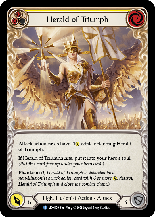 Herald of Triumph (Yellow) [MON009-RF] (Monarch)  1st Edition Rainbow Foil | Tables and Towers