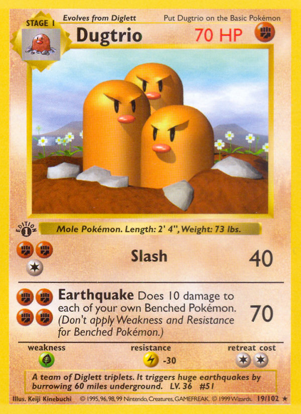 Dugtrio (19/102) (Shadowless) [Base Set 1st Edition] | Tables and Towers