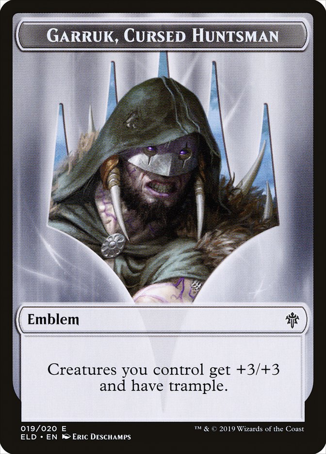 Garruk, Cursed Huntsman Emblem [Throne of Eldraine Tokens] | Tables and Towers