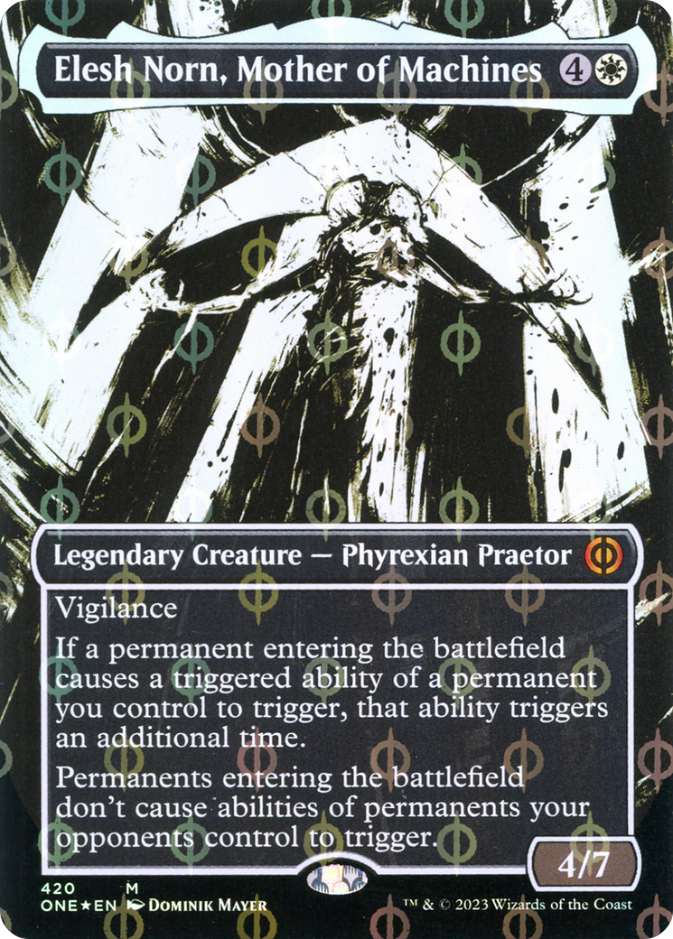 Elesh Norn, Mother of Machines (Borderless Ichor Step-and-Compleat Foil) [Phyrexia: All Will Be One] | Tables and Towers