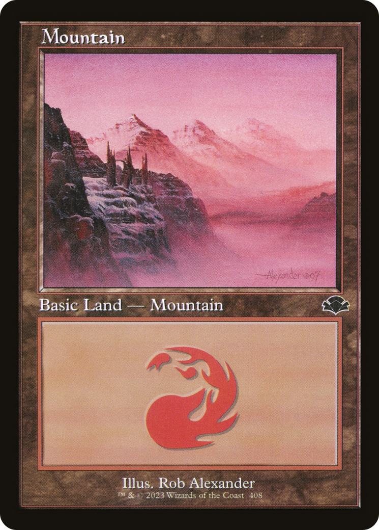 Mountain (408) (Retro) [Dominaria Remastered] | Tables and Towers