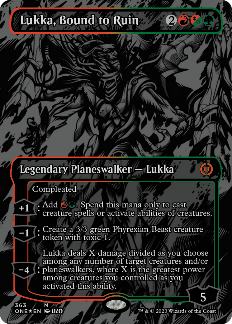 Lukka, Bound to Ruin (Oil Slick Raised Foil) [Phyrexia: All Will Be One] | Tables and Towers