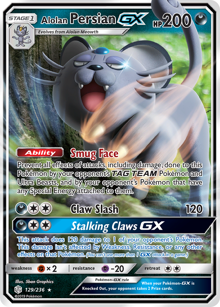 Alolan Persian GX (129/236) [Sun & Moon: Cosmic Eclipse] | Tables and Towers