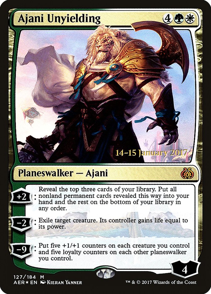 Ajani Unyielding [Aether Revolt Prerelease Promos] | Tables and Towers