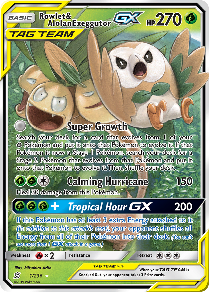 Rowlet & Alolan Exeggutor GX (1/236) [Sun & Moon: Unified Minds] | Tables and Towers