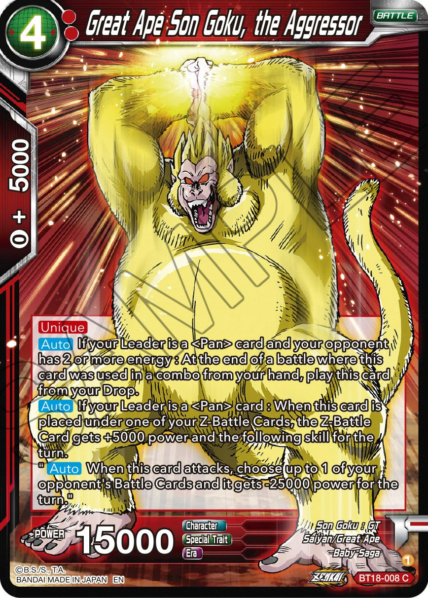 Great Ape Son Goku, the Aggressor (BT18-008) [Dawn of the Z-Legends] | Tables and Towers