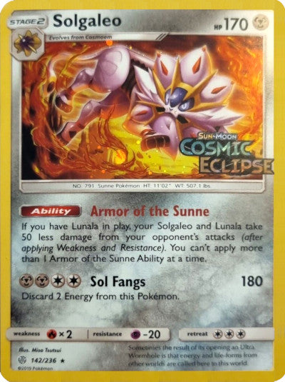 Solgaleo (142/236) (Cosmos Holo) [Sun & Moon: Cosmic Eclipse] | Tables and Towers