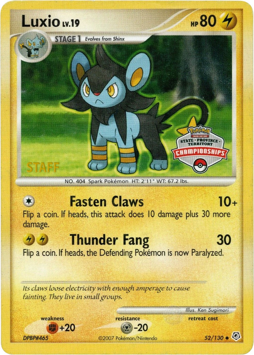 Luxio (52/130) (State Championship Staff Promo) [Diamond & Pearl: Base Set] | Tables and Towers