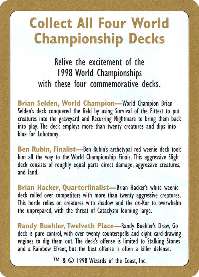 1998 World Championships Ad [World Championship Decks 1998] | Tables and Towers