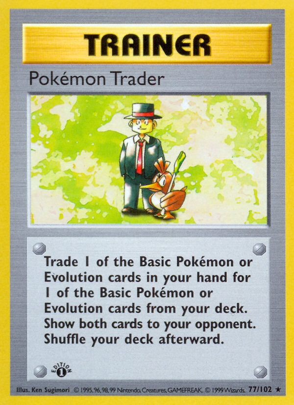 Pokemon Trader (77/102) (Shadowless) [Base Set 1st Edition] | Tables and Towers