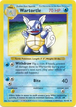 Wartortle (42/102) [Base Set Shadowless Unlimited] | Tables and Towers