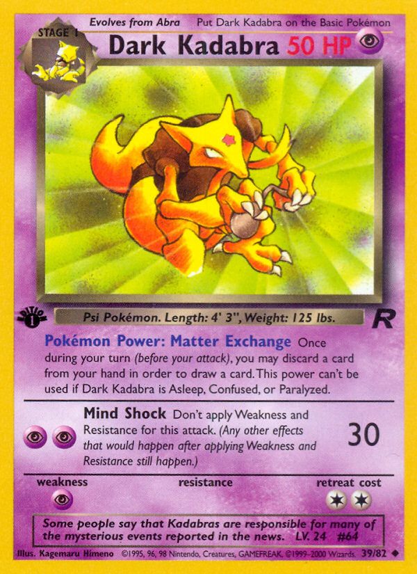 Dark Kadabra (39/82) [Team Rocket 1st Edition] | Tables and Towers