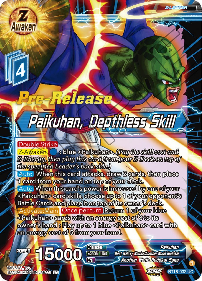 Paikuhan, Depthless Skill (BT18-032) [Dawn of the Z-Legends Prerelease Promos] | Tables and Towers