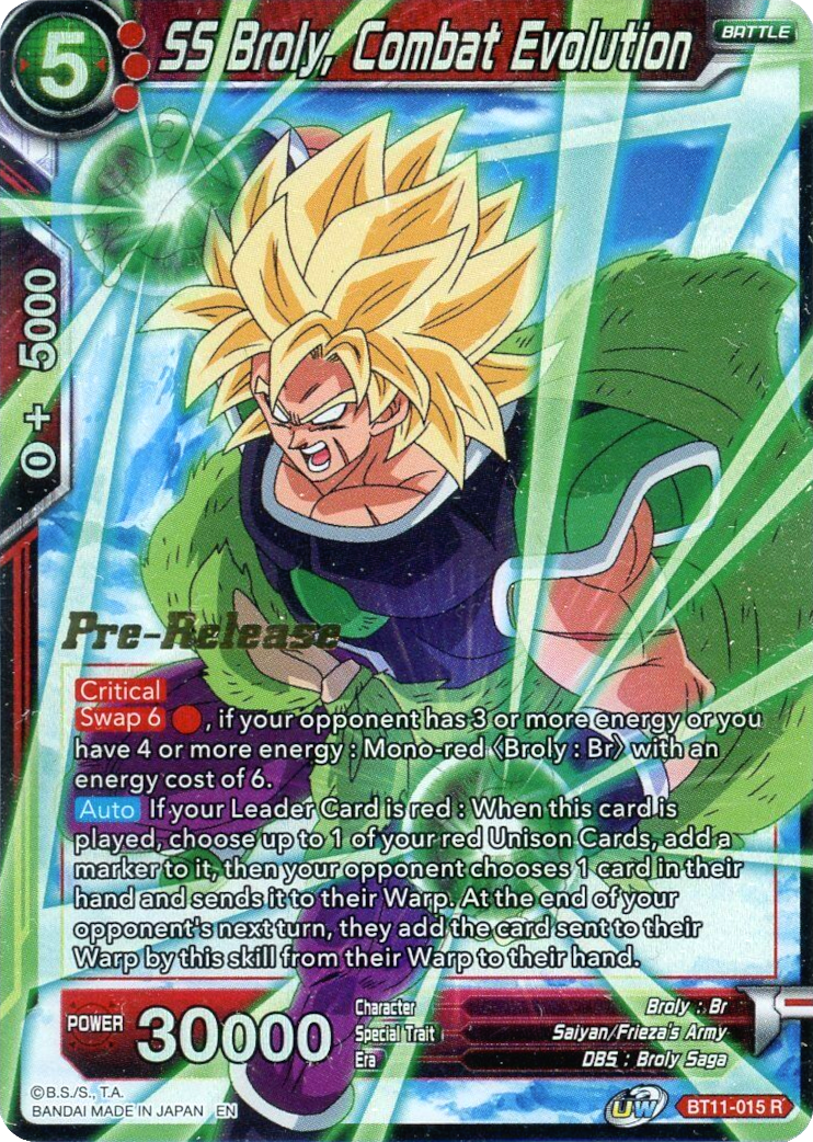 SS Broly, Combat Evolution (BT11-015) [Vermilion Bloodline Prerelease Promos] | Tables and Towers