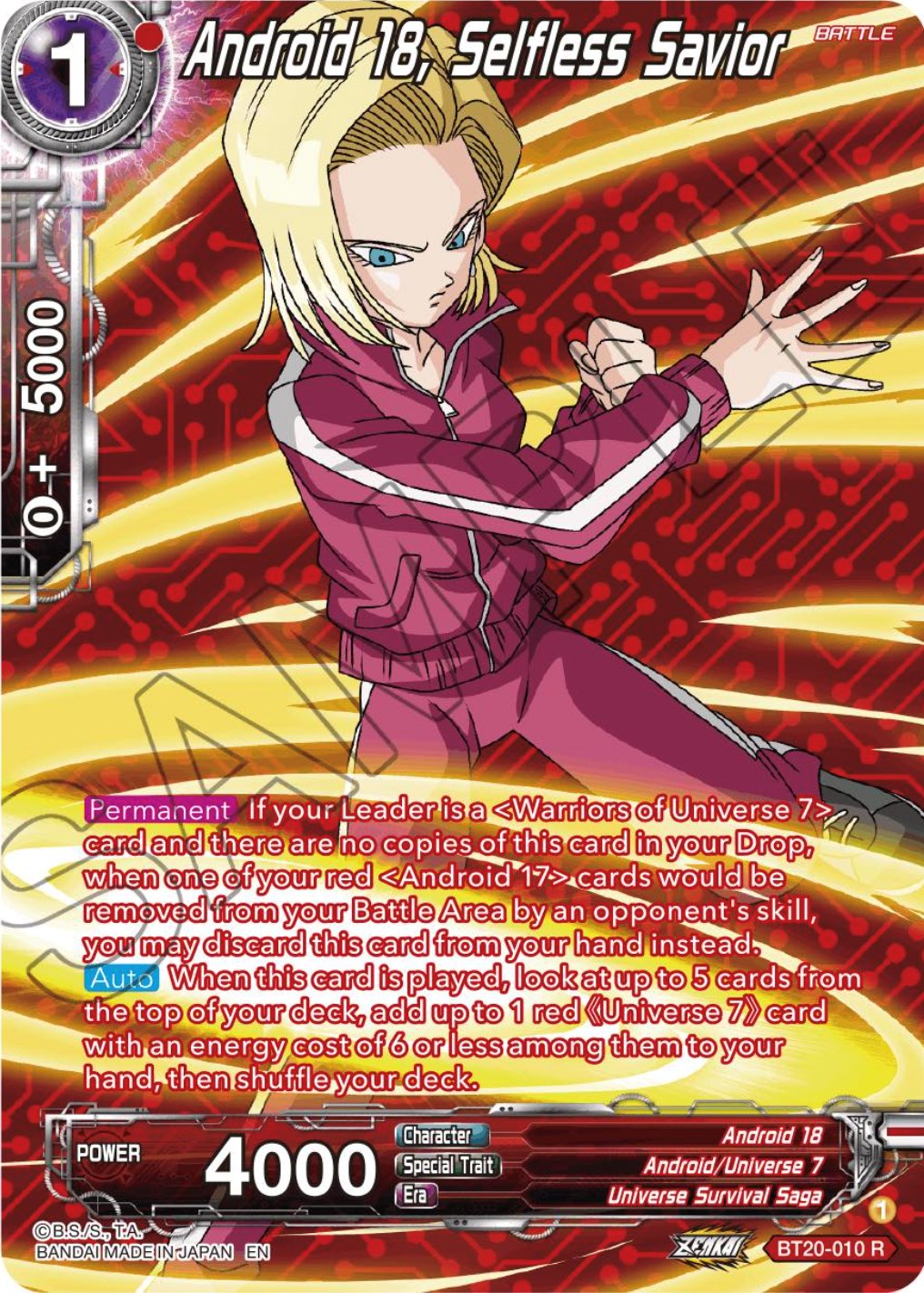 Android 18, Selfless Savior (Silver Foil) (BT20-010) [Power Absorbed] | Tables and Towers