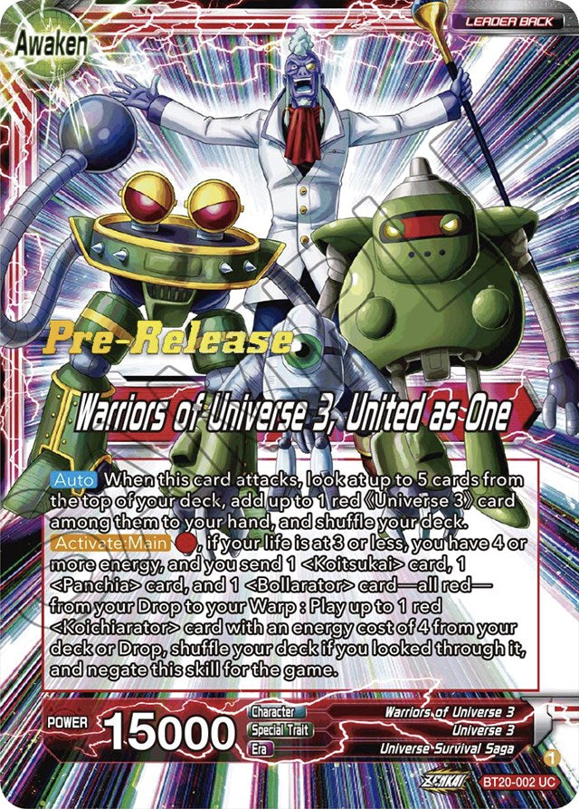 Paparoni // Warriors of Universe 3, United as One (BT20-002) [Power Absorbed Prerelease Promos] | Tables and Towers