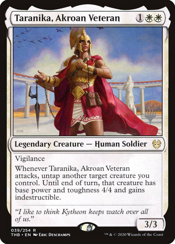 Taranika, Akroan Veteran (Promo Pack) [Theros Beyond Death Promos] | Tables and Towers