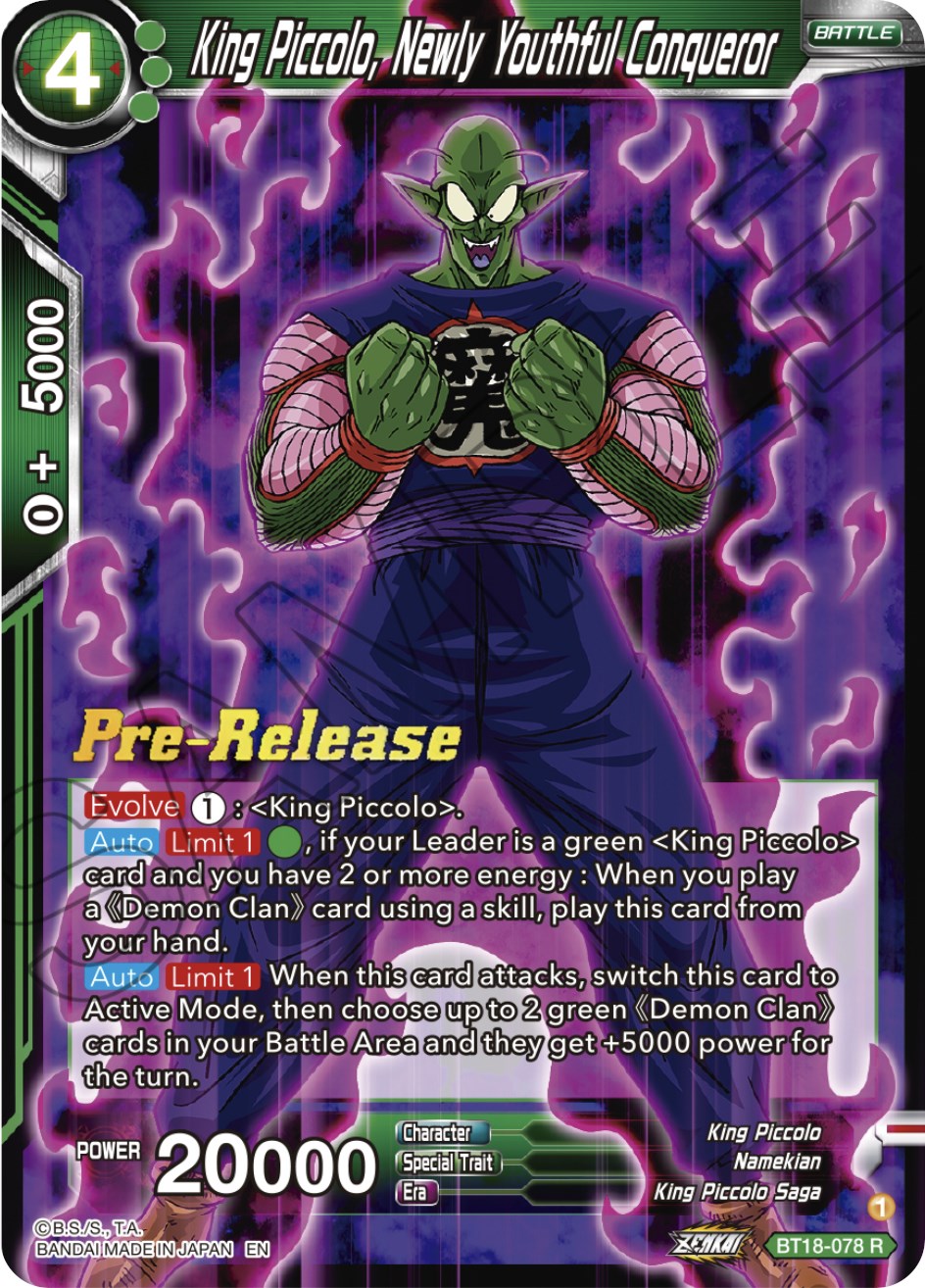 King Piccolo, Newly Youthful Conqueror (BT18-078) [Dawn of the Z-Legends Prerelease Promos] | Tables and Towers