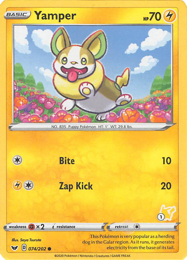 Yamper (074/202) (Pikachu Stamp #1) [Battle Academy 2022] | Tables and Towers