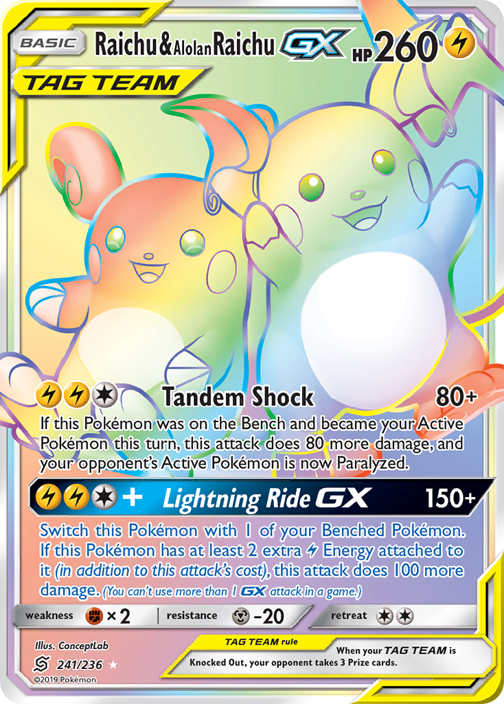 Raichu & Alolan Raichu GX (241/236) [Sun & Moon: Unified Minds] | Tables and Towers