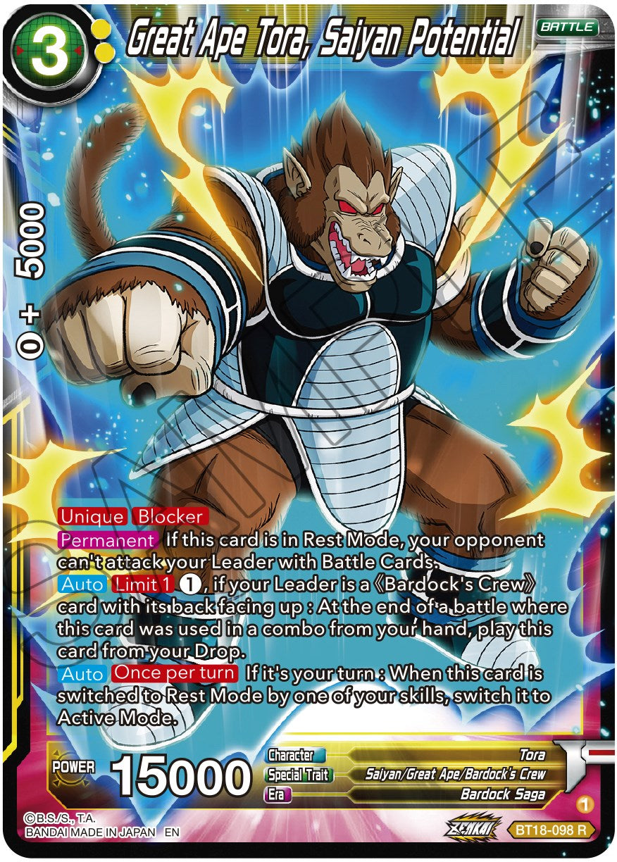 Great Ape Tora, Saiyan Potential (BT18-098) [Dawn of the Z-Legends] | Tables and Towers