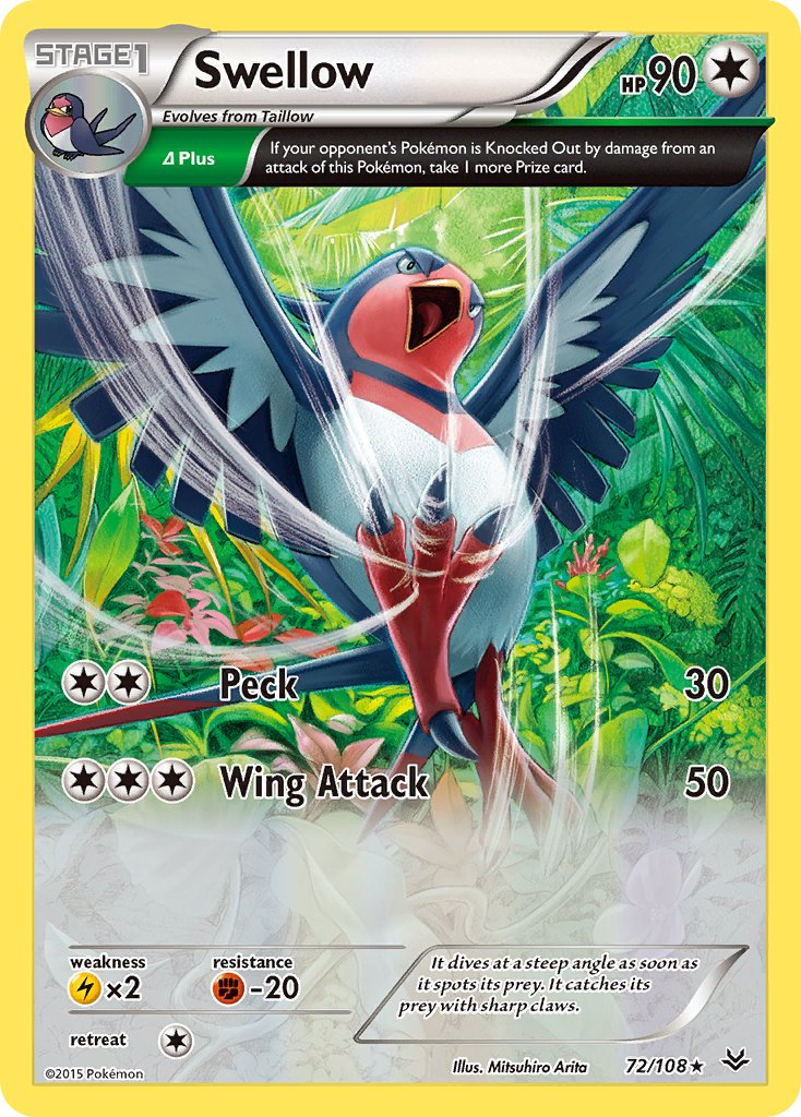 Swellow (72/108) (Theme Deck Exclusive) [XY: Roaring Skies] | Tables and Towers