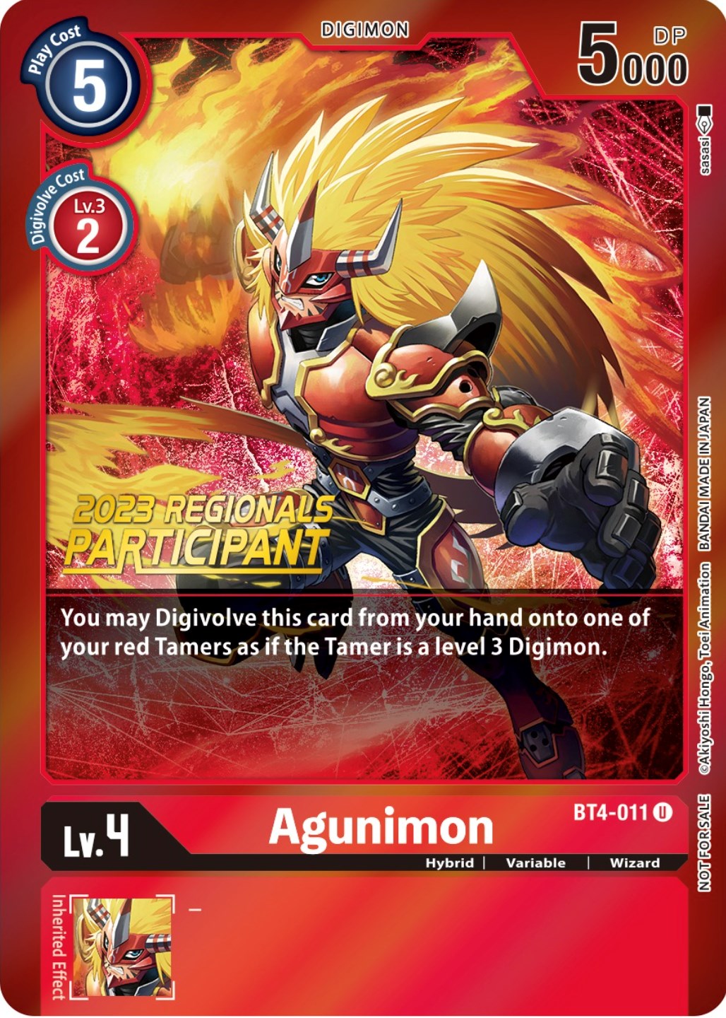 Agunimon [BT4-011] (2023 Regionals Participant) [Great Legend Promos] | Tables and Towers