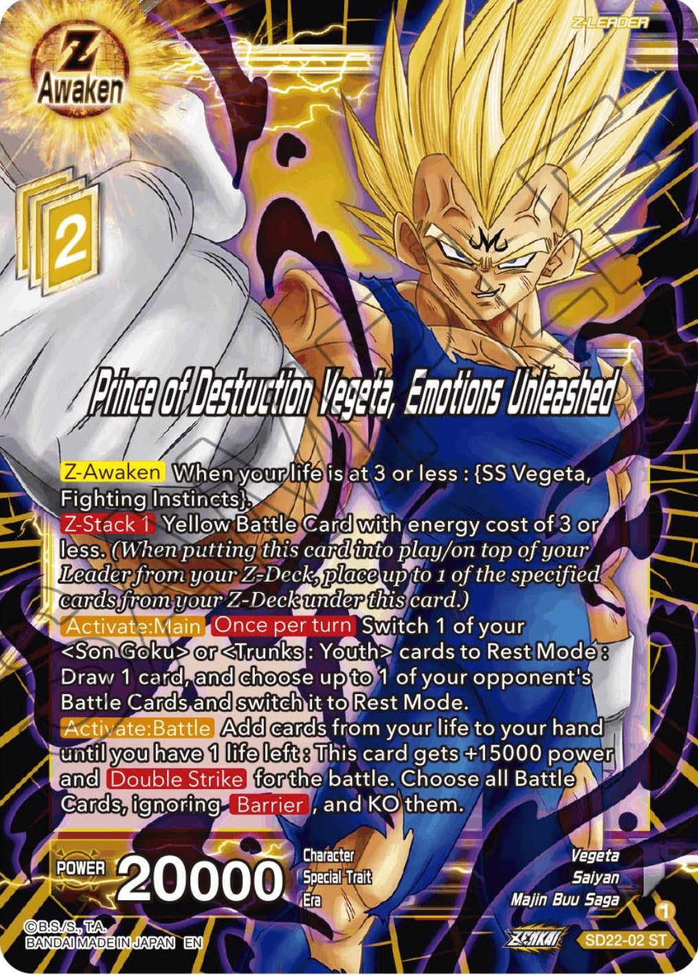 Prince of Destruction Vegeta, Emotions Unleashed (Starter Deck Exclusive) (SD22-02) [Power Absorbed] | Tables and Towers