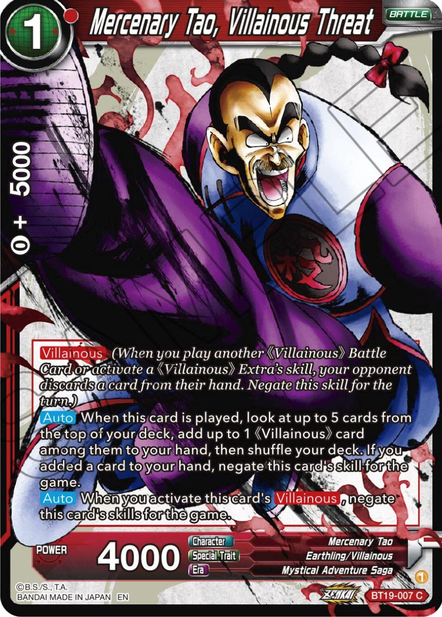 Mercenary Tao, Villainous Threat (BT19-007) [Fighter's Ambition] | Tables and Towers