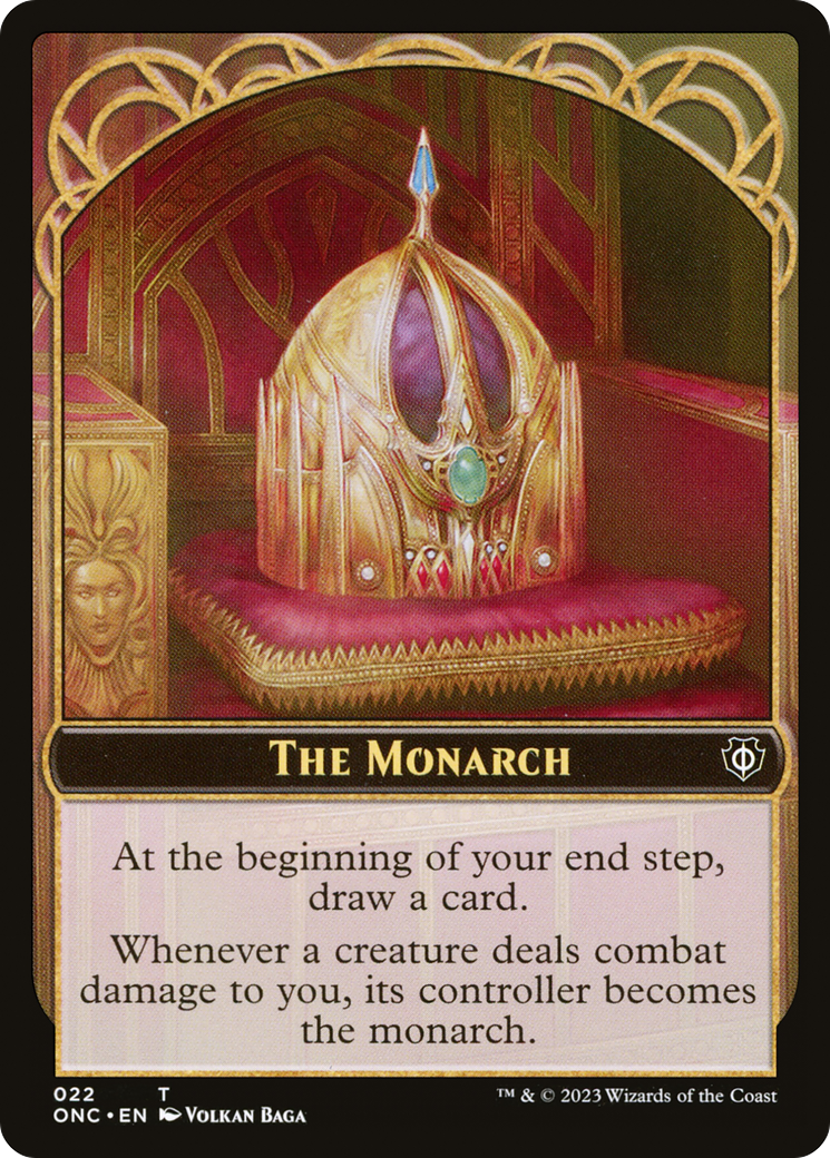 The Monarch // Golem Double-Sided Token [Phyrexia: All Will Be One Commander Tokens] | Tables and Towers