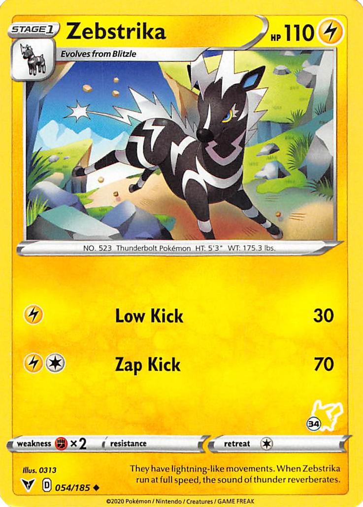 Zebstrika (054/185) (Pikachu Stamp #34) [Battle Academy 2022] | Tables and Towers