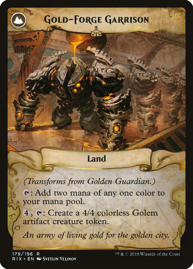 Golden Guardian // Gold-Forge Garrison [Rivals of Ixalan] | Tables and Towers