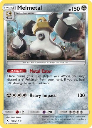 Melmetal (129/214) (Cosmos Holo) [Sun & Moon: Unbroken Bonds] | Tables and Towers