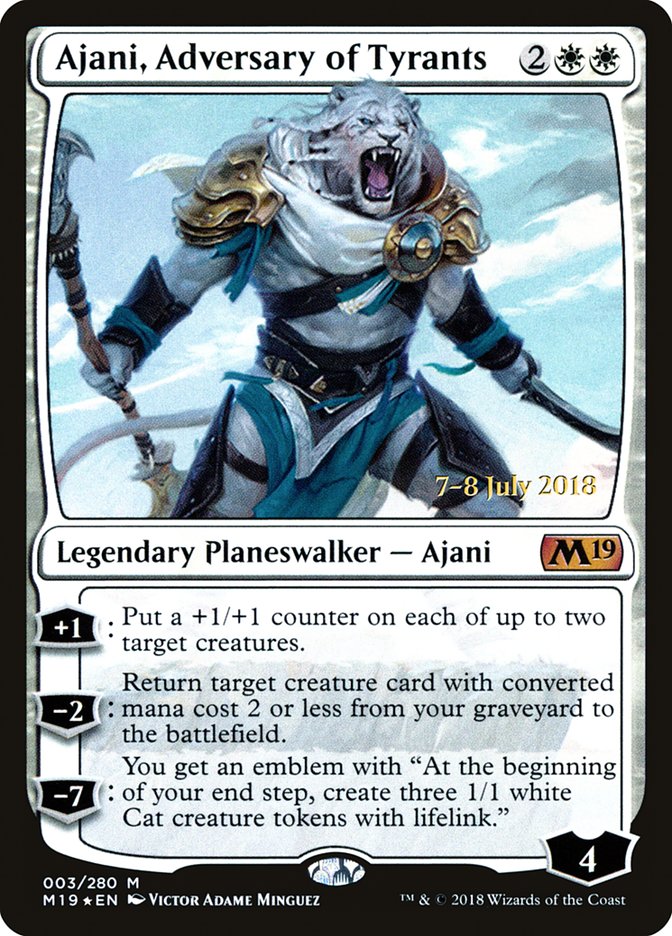 Ajani, Adversary of Tyrants [Core Set 2019 Prerelease Promos] | Tables and Towers