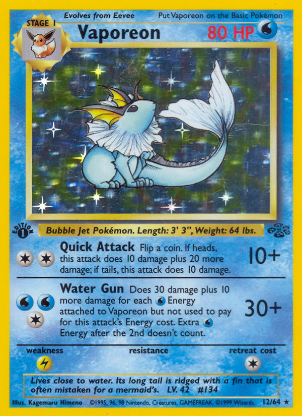 Vaporeon (12/64) [Jungle 1st Edition] | Tables and Towers