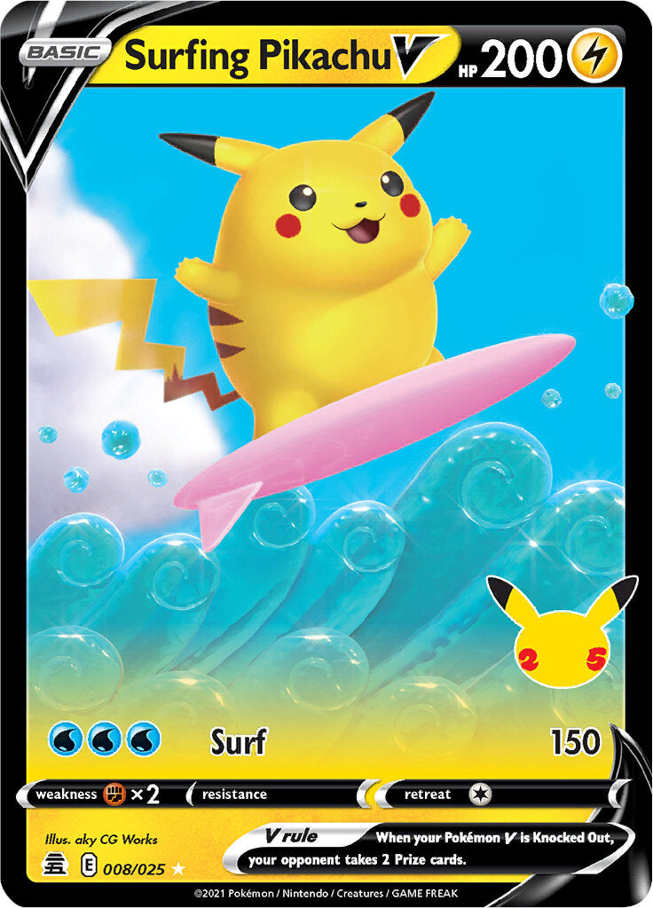 Surfing Pikachu V (008/025) [Celebrations: 25th Anniversary] | Tables and Towers