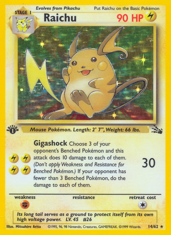 Raichu (14/62) [Fossil 1st Edition] | Tables and Towers