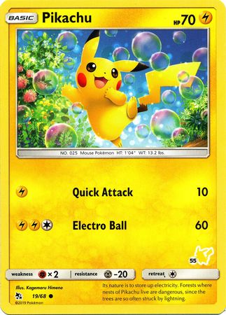 Pikachu (19/68) (Pikachu Stamp #55) [Battle Academy 2020] | Tables and Towers