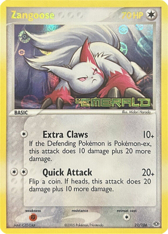 Zangoose (21/106) (Stamped) [EX: Emerald] | Tables and Towers