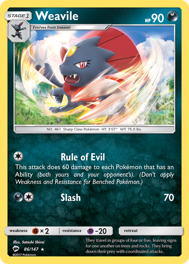 Weavile (86/147) [Sun & Moon: Burning Shadows] | Tables and Towers